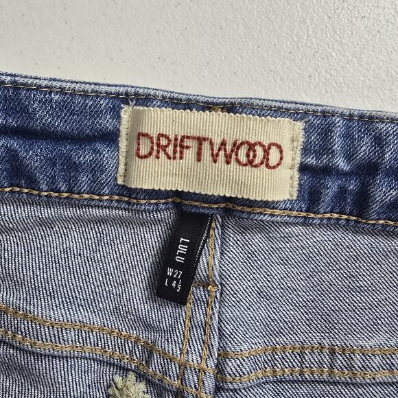 Driftwood Lulu Floral Embroidered Denim Shorts Raw Hem 4.5" Inseam Size 27 - Picture 2 of 7